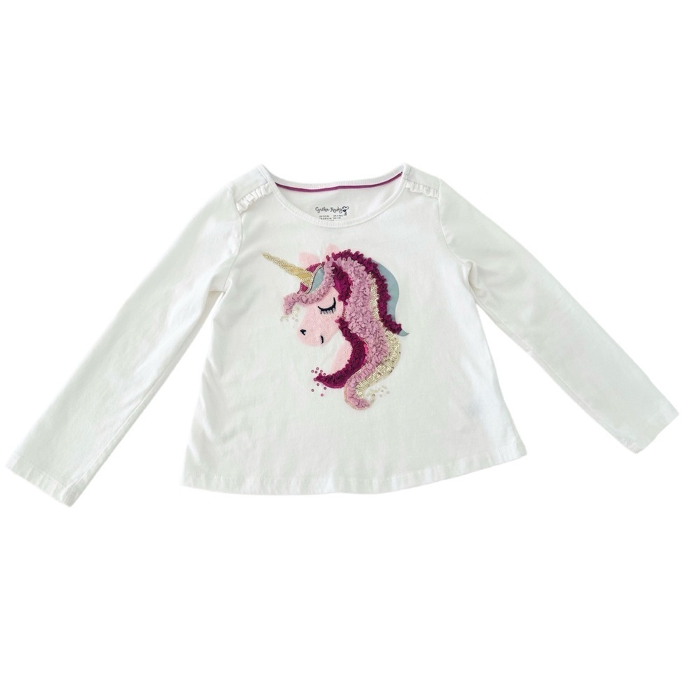 Cynthia Rowley White and Pink Unicorn Long Sleeve Tee w/ Sequins | Girls S (5/6)